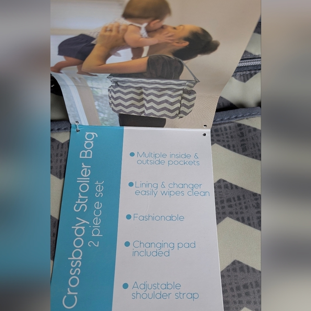 Tender Kisses NEW Grey Chevron Print Diaper Bag Changing Pad Pockets - Picture 14 of 15